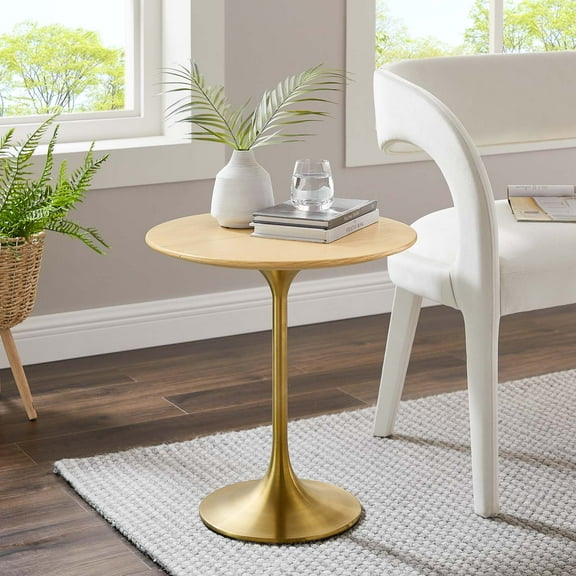 Modway Lippa 20" Round Wood Grain Side Table in Gold Natural