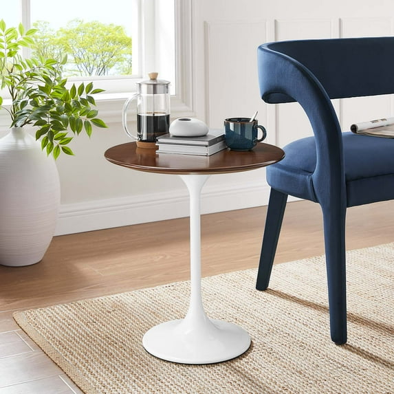 Modway Lippa 20" Round Wood Grain Side Table in White Walnut
