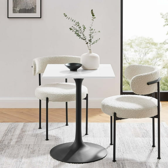 Modway Lippa 24" Square Wood and Metal Top Dining Table in Black/White