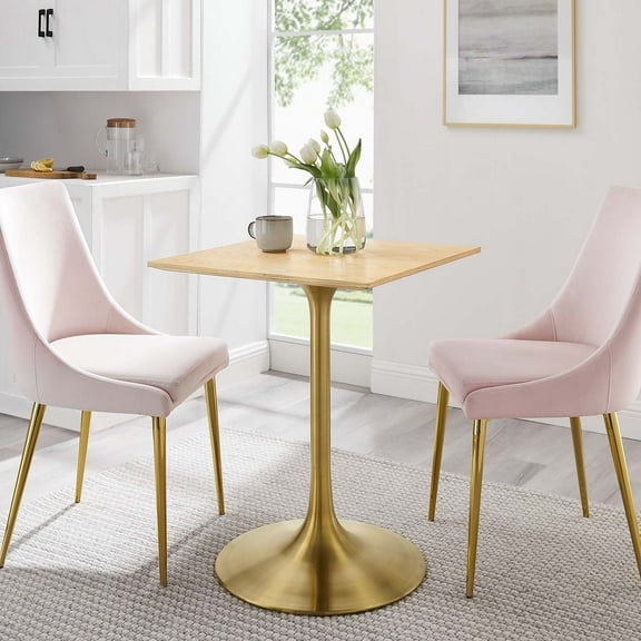 Modway Lippa 24" Square Wood Dining Table in Gold Natural