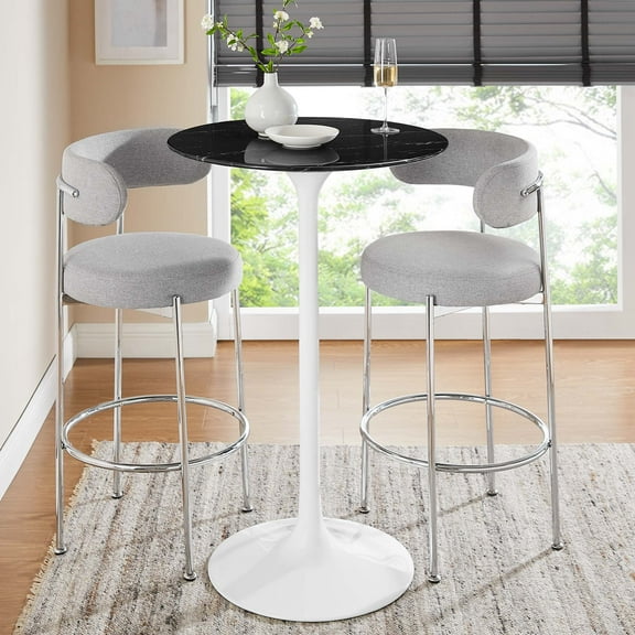 Modway Lippa 28" Round Artificial Marble Bar Table in White Black
