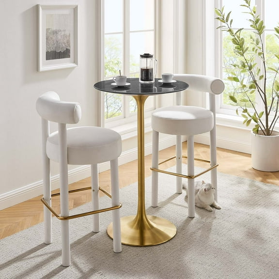 Modway Lippa 28" Round Modern Wood & Metal Bar Table in Gold/Black