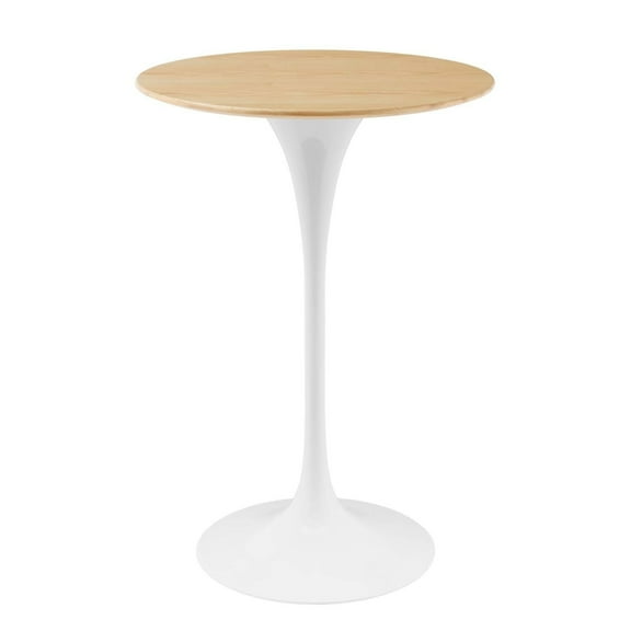 Modway Lippa 28" Round Modern Wood & Metal Bar Table in Natural/White