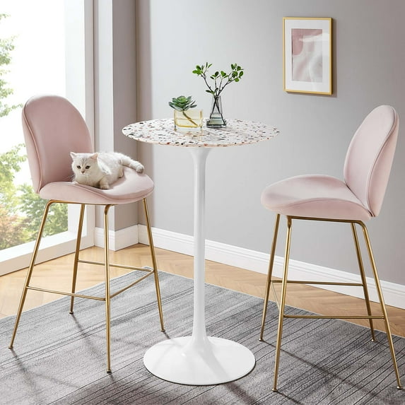 Modway Lippa 28" Round Terrazzo Bar Table in White White