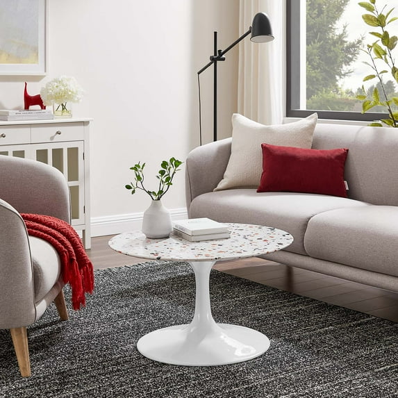 Modway Lippa 28" Round Terrazzo Coffee Table in White White