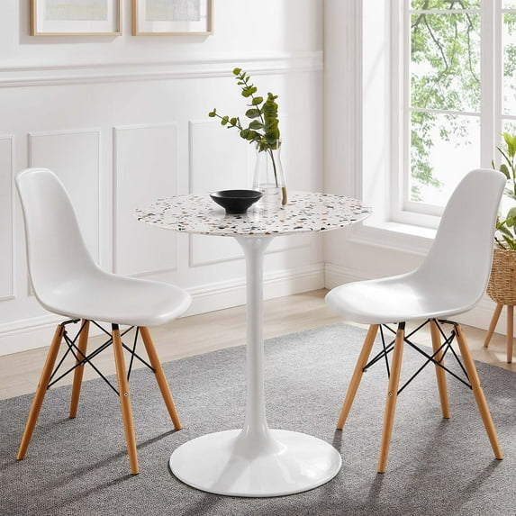 Modway Lippa 28" Round Terrazzo Dining Table in White White