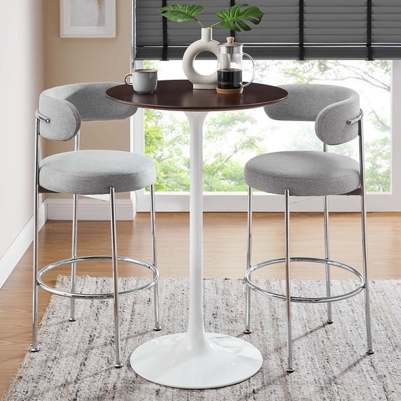 Modway Lippa 28" Round Wood Grain Bar Table in White Cherry Walnut