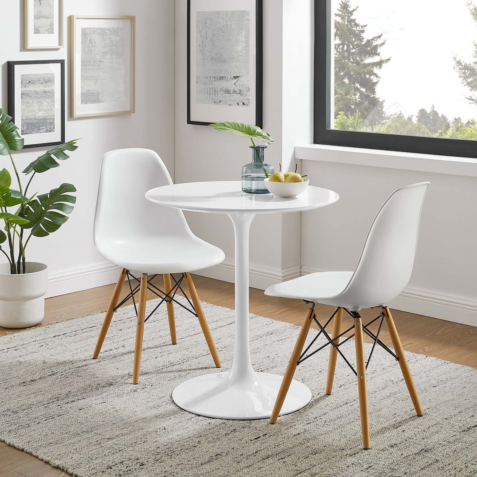 Modway Lippa 28" Round Wood Top Dining Table in White