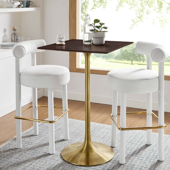 Modway Lippa 28" Square Wood Grain Bar Table in Gold Cherry Walnut