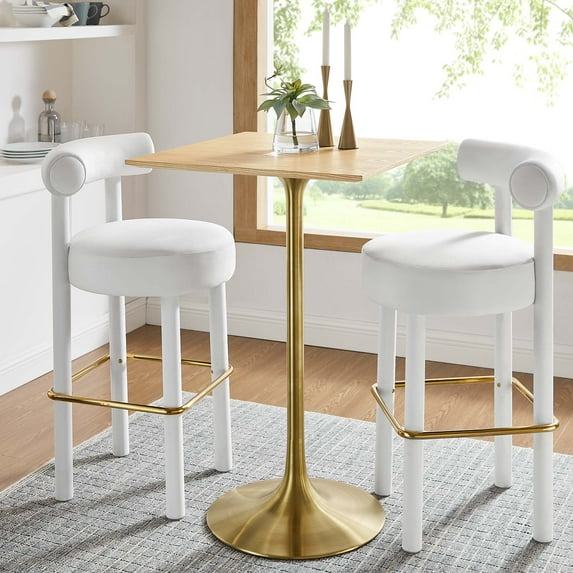 Modway Lippa 28" Square Wood Grain Bar Table in Gold Natural