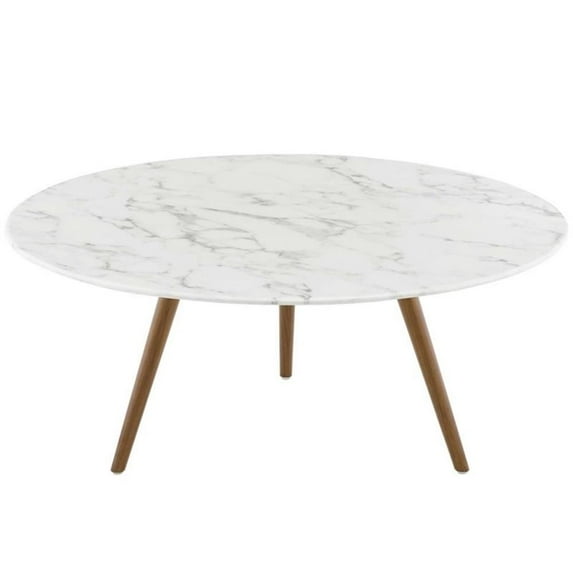 Modway Lippa 36" Artificial Marble Coffee Table with Tripod Base in Walnut/White
