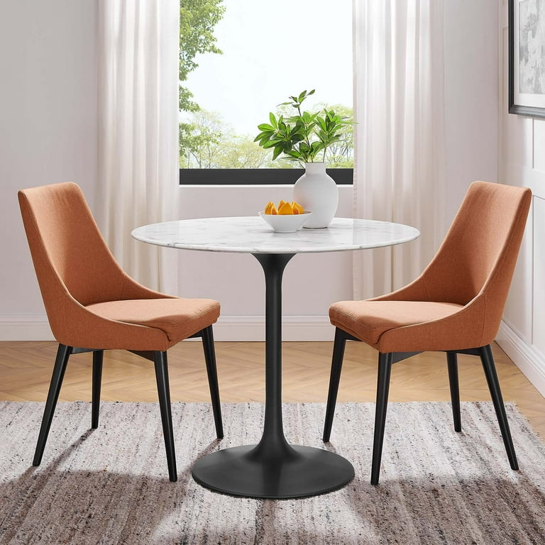 Modway Lippa 36 Round Artificial Marble and Metal Dining Table in Black White