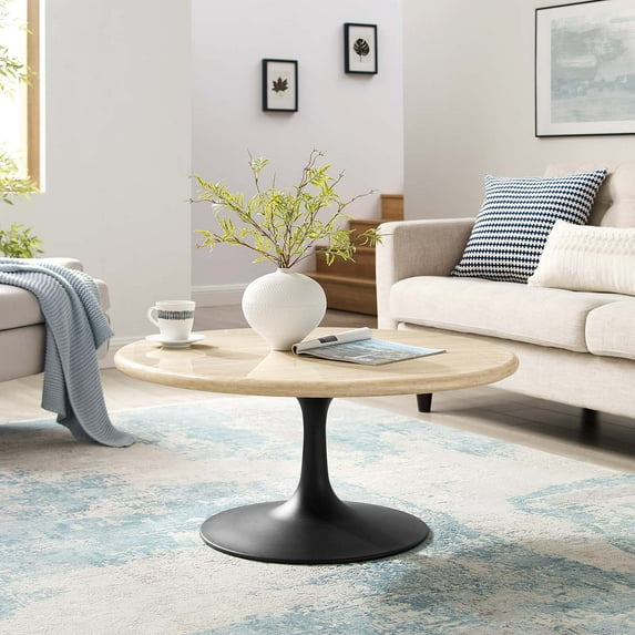 Modway Lippa 36" Round Modern Wood Coffee Table in Brown and Black