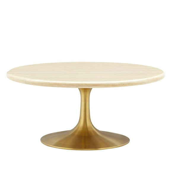 Modway Lippa 36" Round Modern Wood Coffee Table in Brown and Gold
