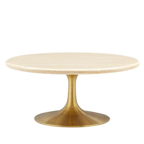 Modway Lippa 36" Round Modern Wood Coffee Table in Brown and Gold