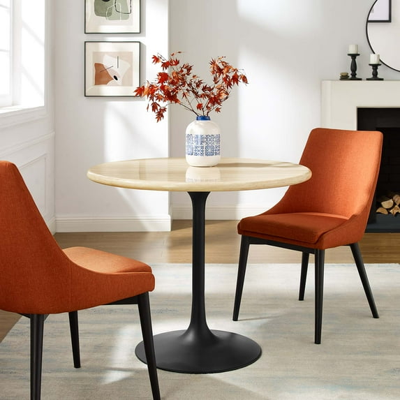Modway Lippa 36" Round Modern Wood Dining Table in Brown and Black
