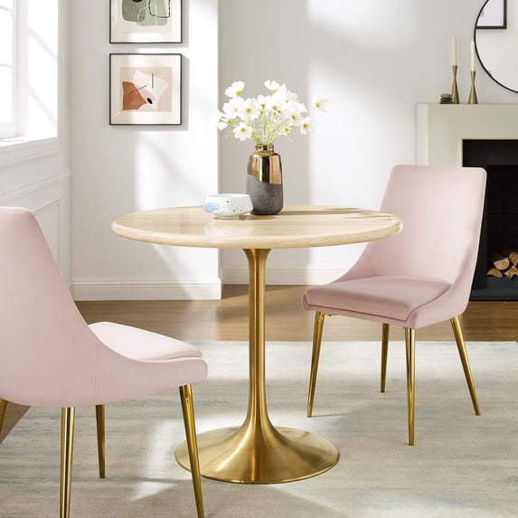 Modway Lippa 36" Round Modern Wood Dining Table in Brown and Gold