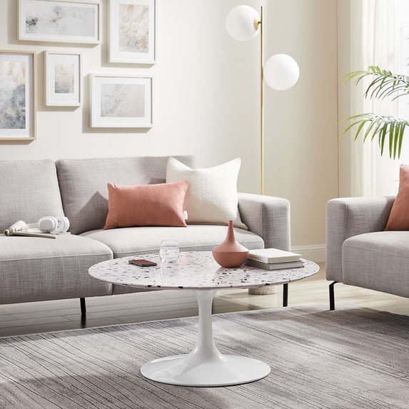 Modway Lippa 36" Round Terrazzo Coffee Table in White White
