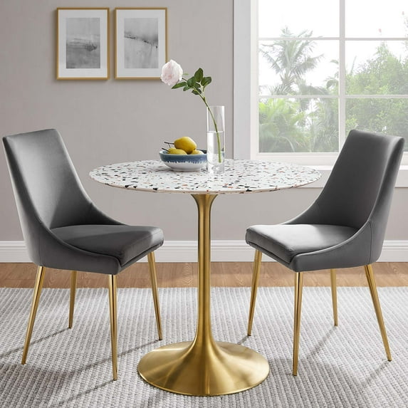 Modway Lippa 36" Round Terrazzo Dining Table in Gold White