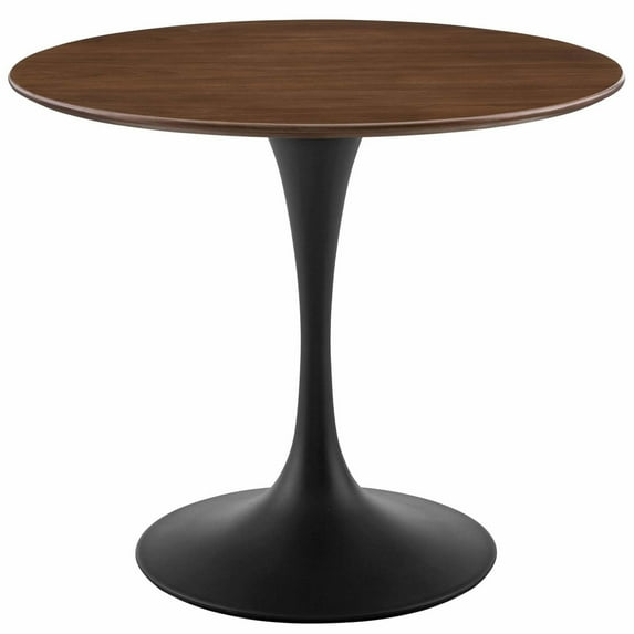 Modway Lippa 36" Round Veneer and MDF Dining Table in Black/Walnut