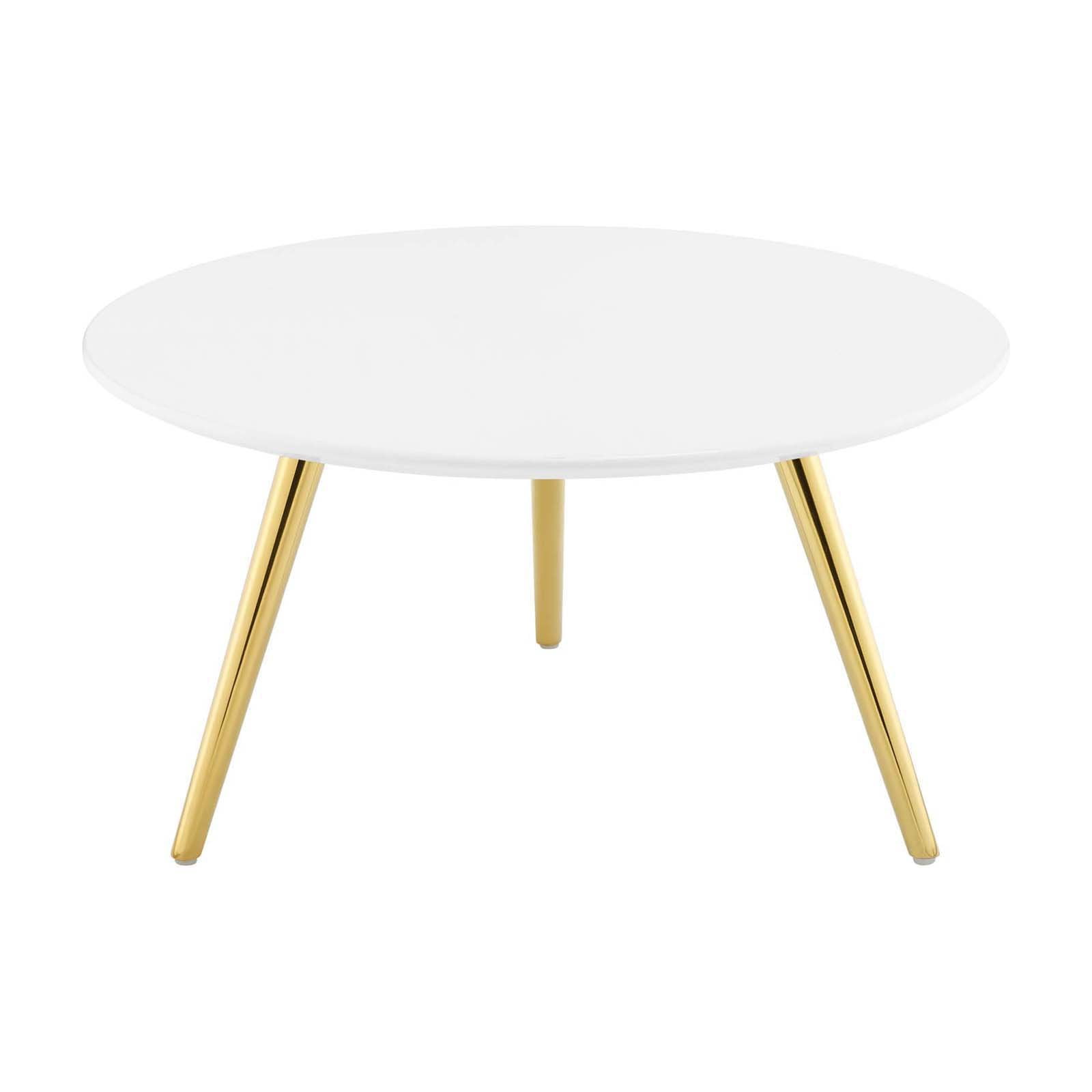 Lippa Round White Wood Coffee Table with Gold Legs