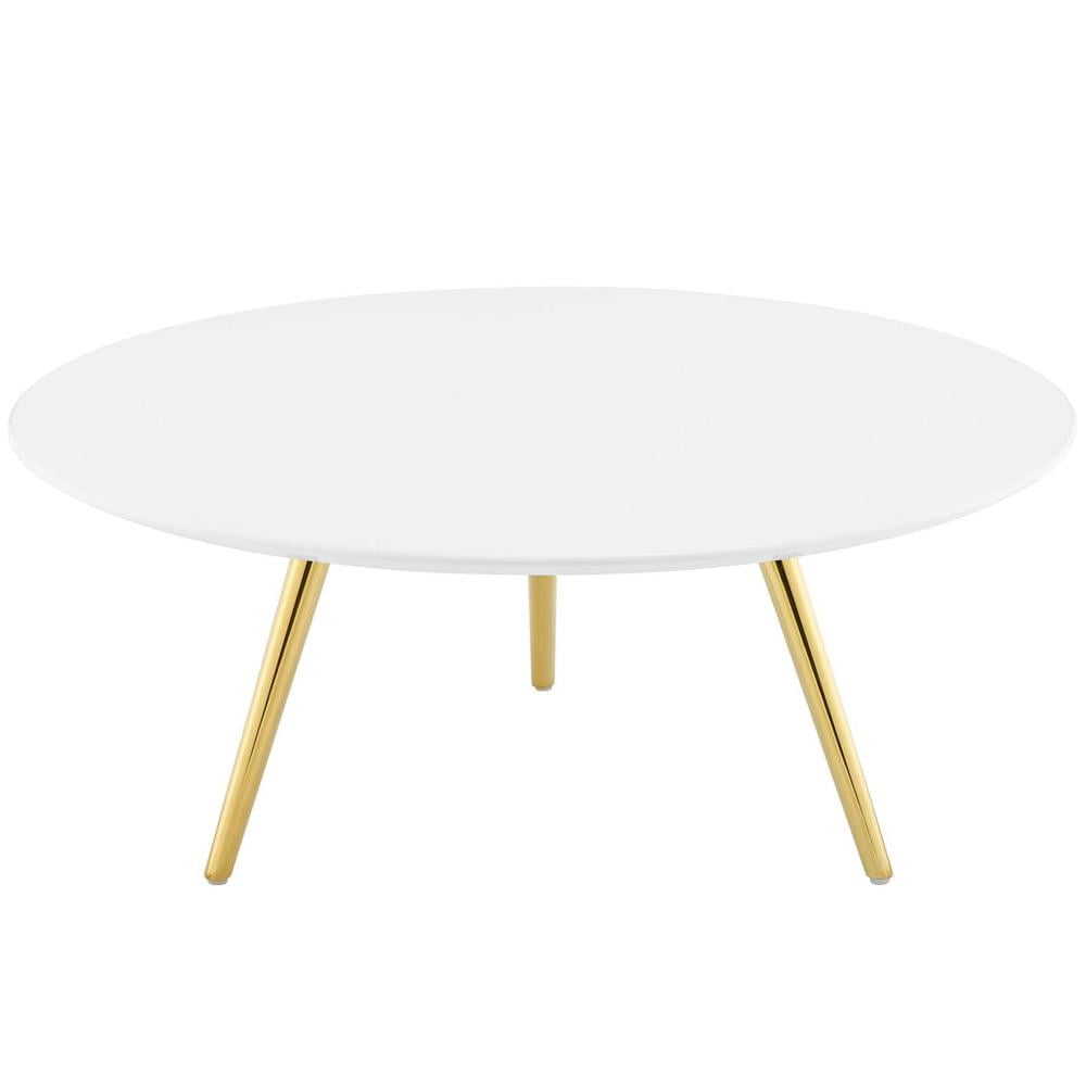 Lippa Round White Wood Coffee Table with Gold Legs