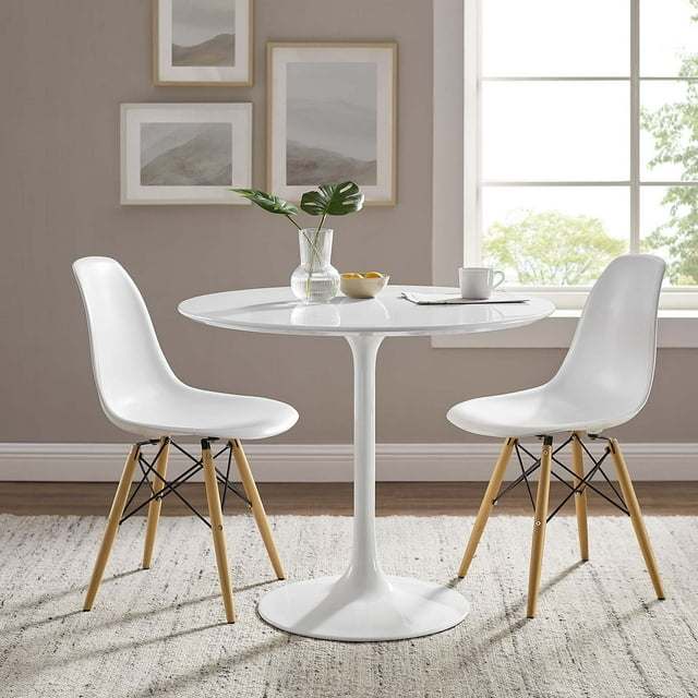 Modway Lippa 36" Round Wood Top Dining Table in White