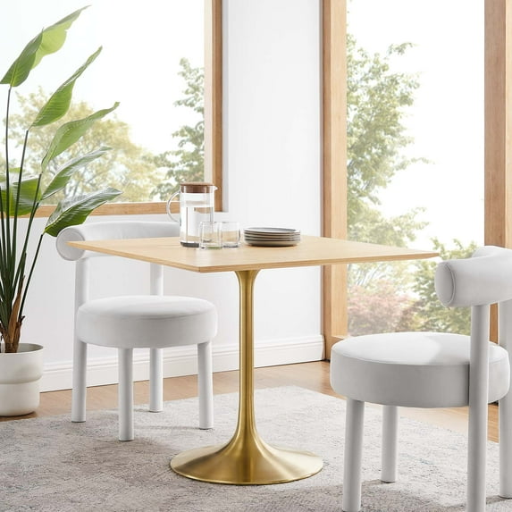 Modway Lippa 36" Square Wood Dining Table in Gold Natural