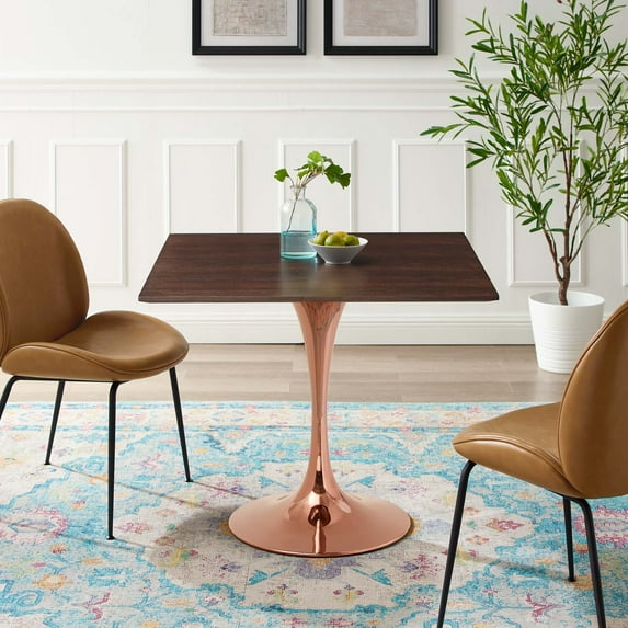 Modway Lippa 36" Square Wood Dining Table in Rose Cherry Walnut