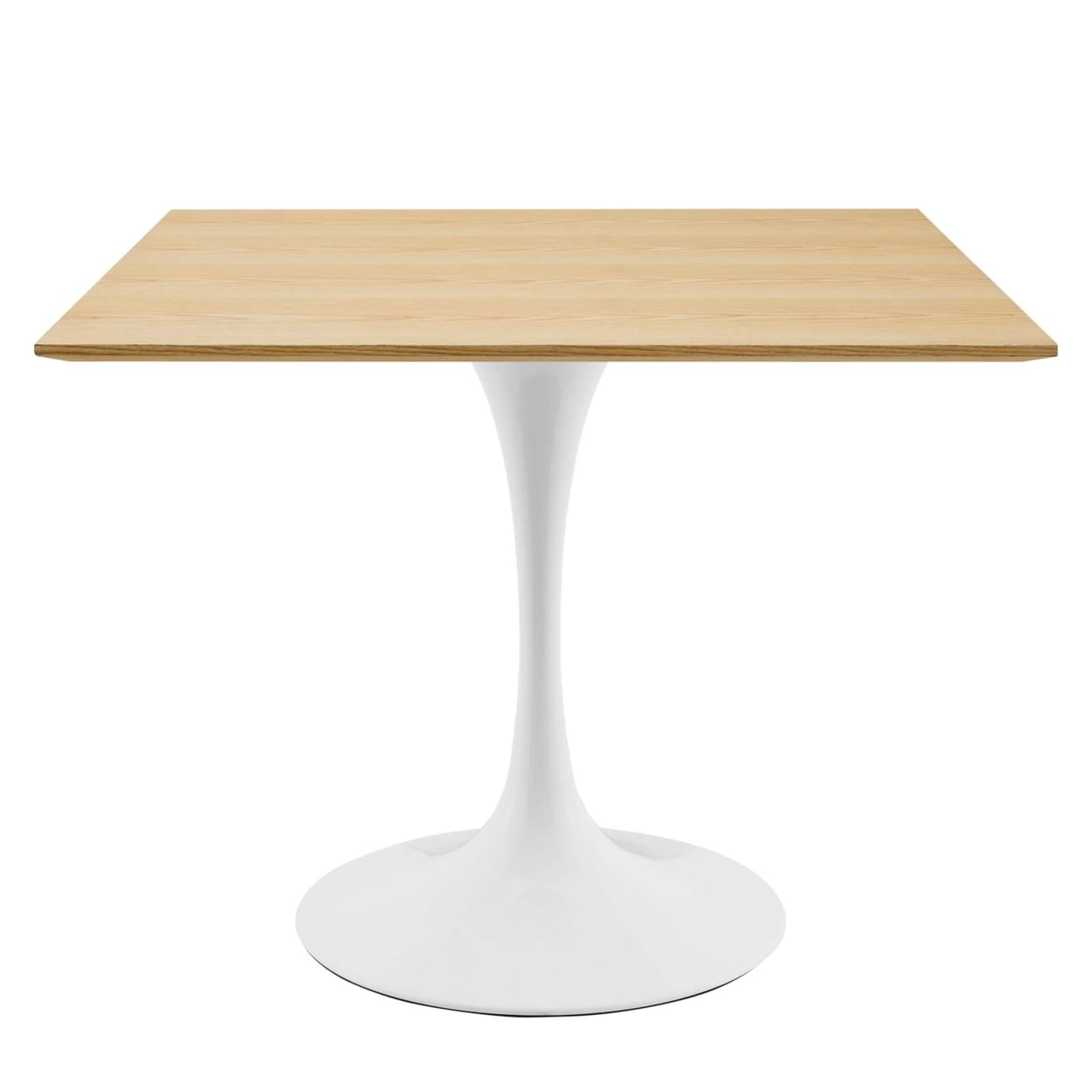 Modern White and Natural Wood Square Dining Table with Powder-Coated Metal Base