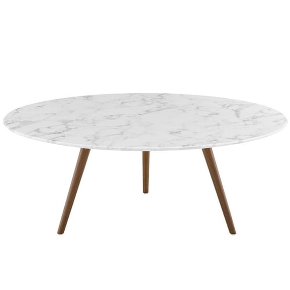 Modway Lippa 40" Artificial Marble Coffee Table with Tripod Base in Walnut/White