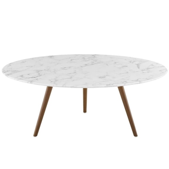 Modway Lippa 40" Artificial Marble Coffee Table with Tripod Base in Walnut/White