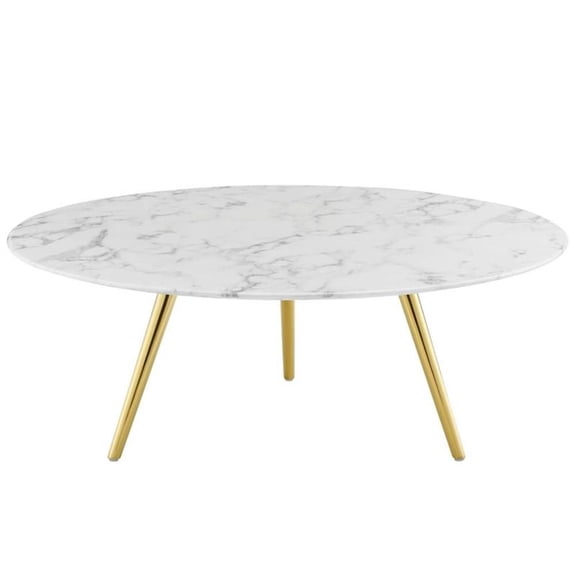 Modway Lippa 40" Artificial Marble Coffee Table with Tripod Base in Gold/White