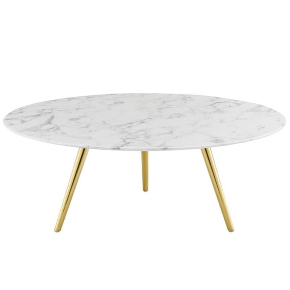 Modway Lippa 40" Artificial Marble Coffee Table with Tripod Base in Gold/White