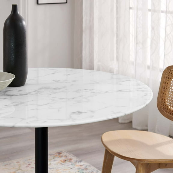 Modway Lippa 40" Round Artificial Marble Dining Table in Black White