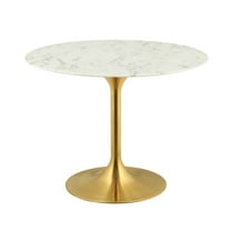 Modway Lippa 40" Round Artificial Marble Dining Table in Gold White