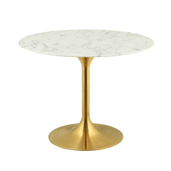 Modway Lippa 40" Round Artificial Marble Dining Table in Gold White