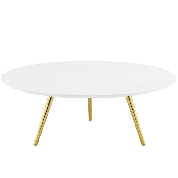 Modway Lippa 40" Round Wood Top Coffee Table with Tripod Base in Gold/White