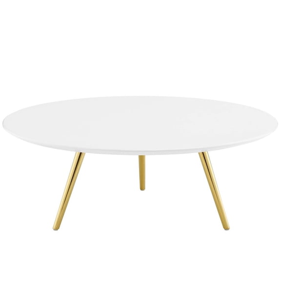 Modway Lippa 40" Round Wood Top Coffee Table with Tripod Base in Gold/White