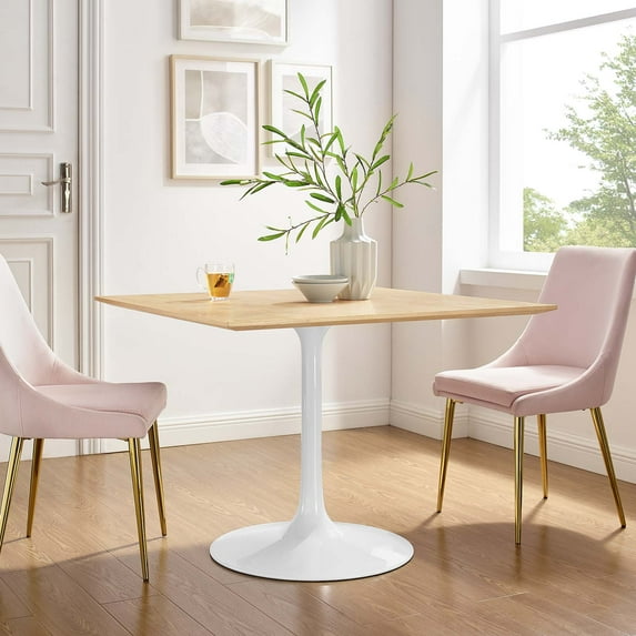 Modway Lippa 40" Square Wood Grain Dining Table in White Natural