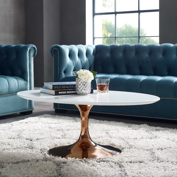 Modway Lippa 42" Oval-Shaped Coffee Table in Rose Gold White