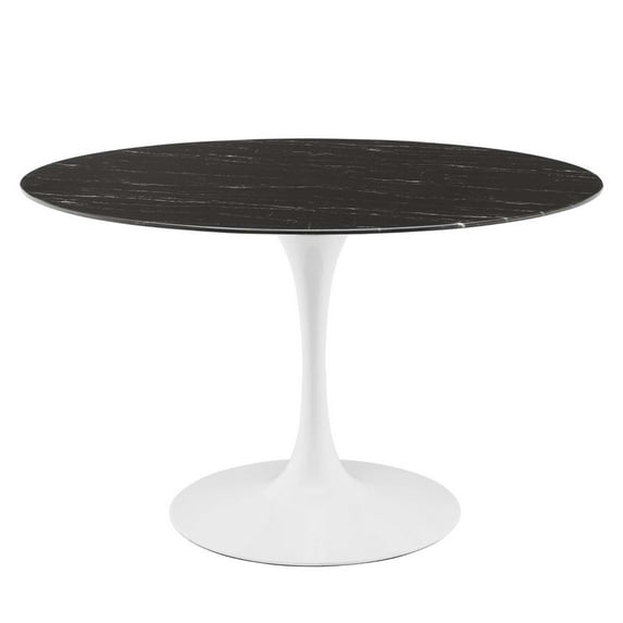 Modway Lippa 47" Modern Metal & Artificial Marble Dining Table in Black/White