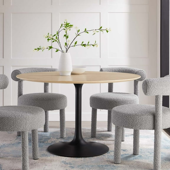 Modway Lippa 48" Round Wood Grain Dining Table in Black Natural