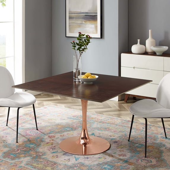 Modway Lippa 47" Square Wood Dining Table in Rose Cherry Walnut