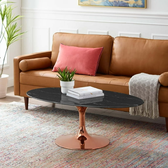 Lippa 48" Oval Artificial Marble Coffee Table Rose Black
