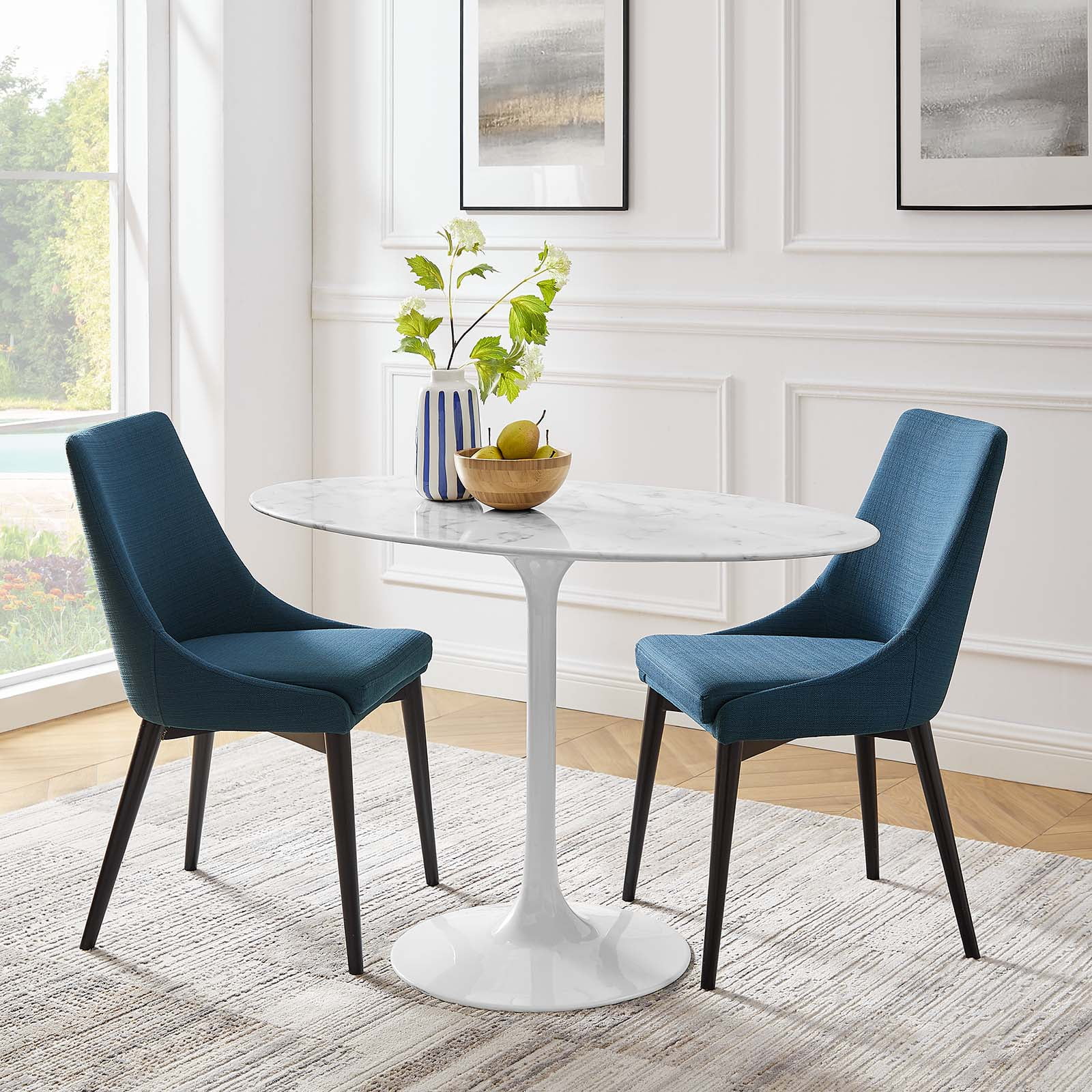 48" Oval Mid-Century Modern Dining Table with Marble Top