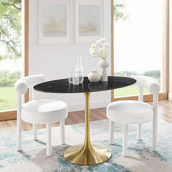 Modway Lippa 48" Oval Artificial Marble Dining Table in Gold Black