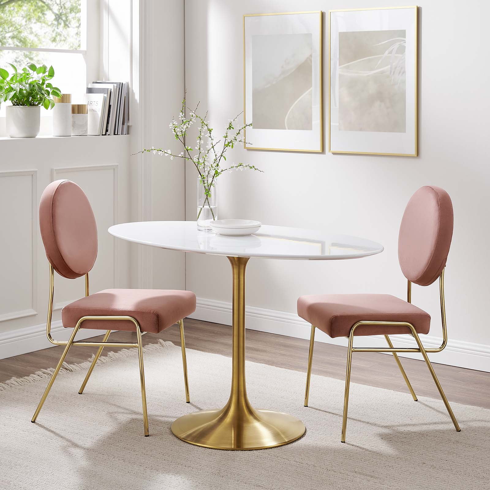 Mid-Century Modern 48" Oval Wood & Marble Dining Table in Canvas Gray