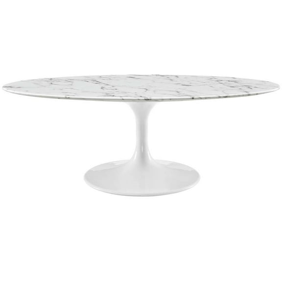 Modway Lippa 48" Oval Artificial Marble Coffee Table in White