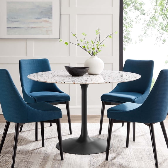 Modway Lippa 48" Round Terrazzo Dining Table in Black White